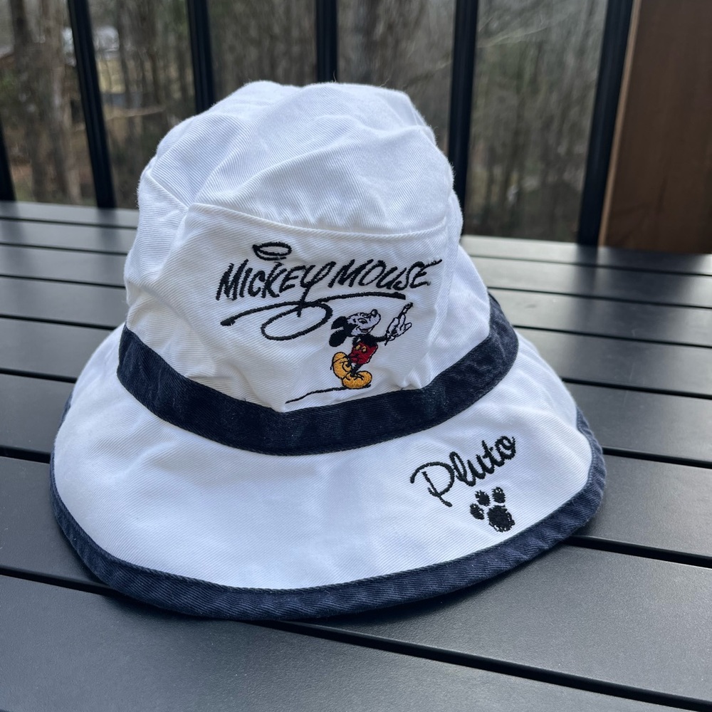 Vintage Walt Disney World Bucket Hat‎ Embroidered Autographs Mickey Goofy Pluto